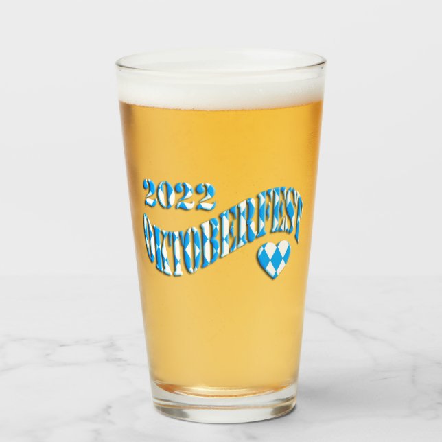 Bavarian Flag Colours Logo Oktoberfest 2022 Glass (Front Filled)