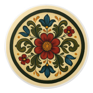 Bavarian Tole-Painting Style Cottage Core Folk Art Ceramic Knob