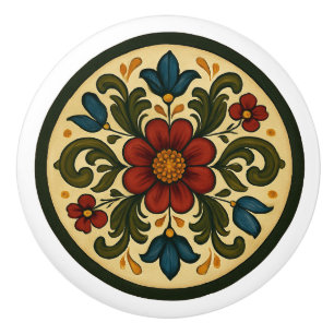 Bavarian Tole-Painting Style Cottage Core Folk Art Ceramic Knob
