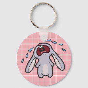 Bawling Bunny with Pink Checks Keychain