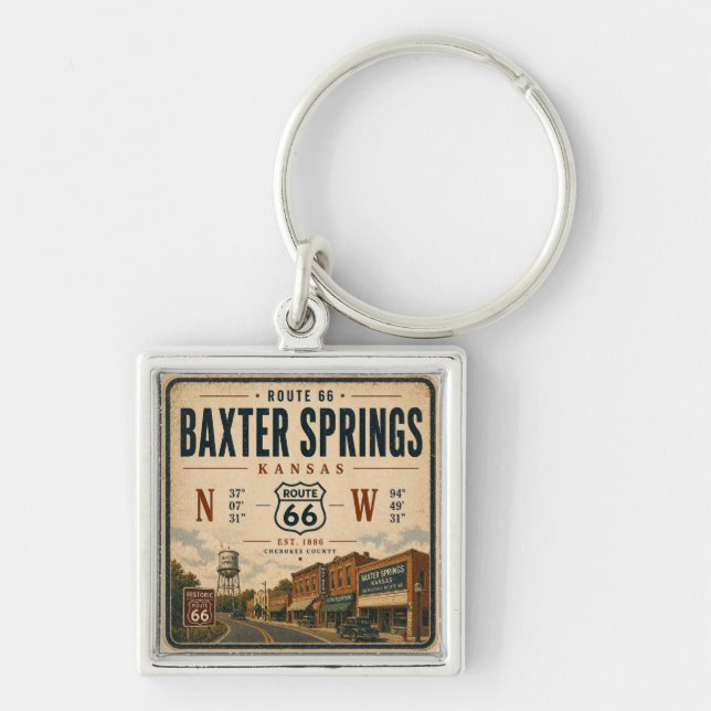 Baxter Springs Kansas Route 66 Tribute Key Ring (Front)
