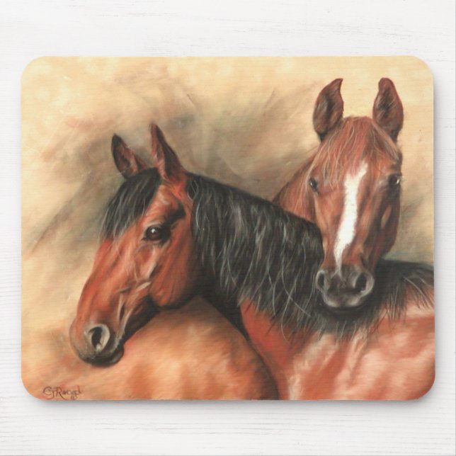 Bay and chestnut horses mouse mat (Front)