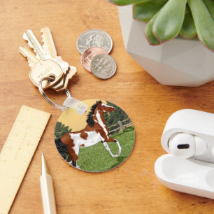 Bay and White Pinto Arabian Horse Key Ring
