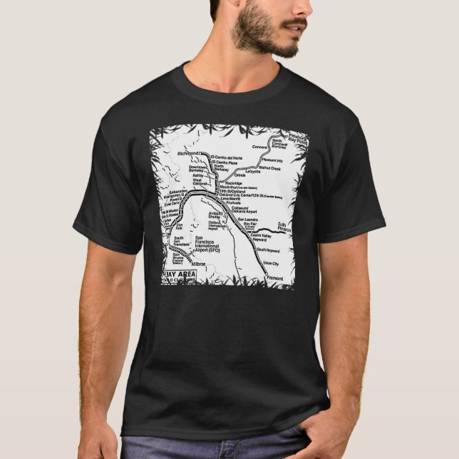 Bay Area Bart Train Map (B/W) T-Shirt (Front)