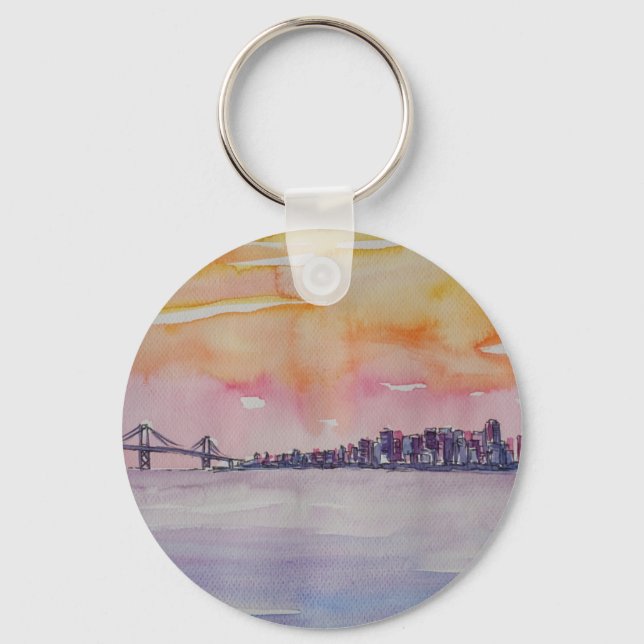 Bay Area Skyline San Francisco With Oakland Bridge Key Ring (Front)