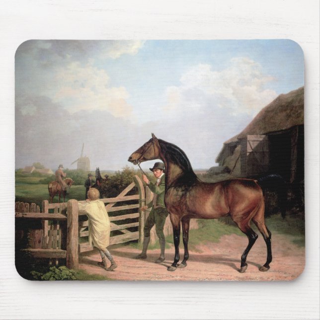 Bay Ascham ~ a stallion lead through a gate Mouse Mat (Front)