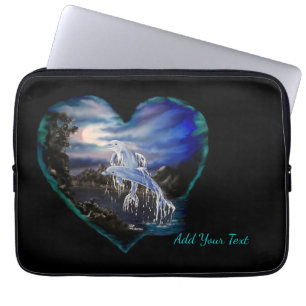 Bay at Night , Dolphin Love , Add Your Text Laptop Sleeve