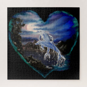 Bay at Night , Dolphin Love Jigsaw Puzzle