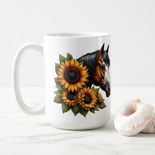 Bay Bald Face Paint Horse with Sunflowers Coffee Mug