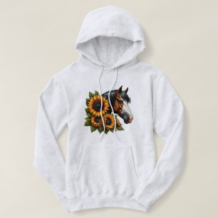 Bay Bald Face Paint Horse with Sunflowers Hoodie