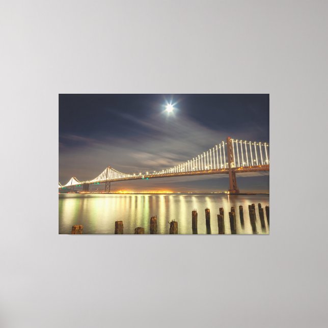 Bay Bridge at Night With Moon  Canvas Print (Front)