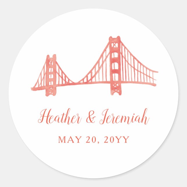 Bay Bridge Wedding Classic Round Sticker (Front)