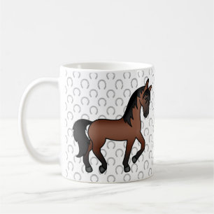 Bay Brown Cute Cartoon Trotting Horse Coffee Mug