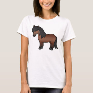 Bay Brown Shetland Pony Cartoon Illustration T-Shirt