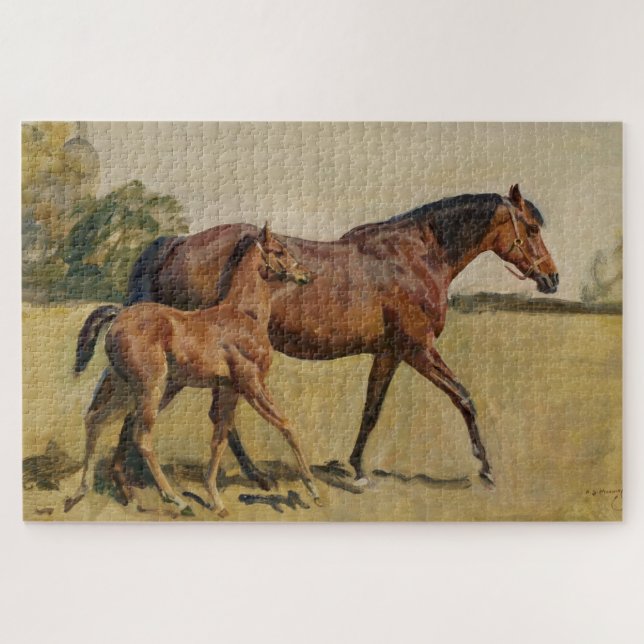 Bay Brown Thoroughbred Mare and Foal Jigsaw Puzzle (Horizontal)