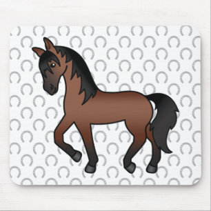 Bay Brown Trotting Horse Cute Cartoon Illustration Mouse Mat