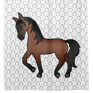 Bay Brown Trotting Horse Cute Cartoon Illustration Shower Curtain
