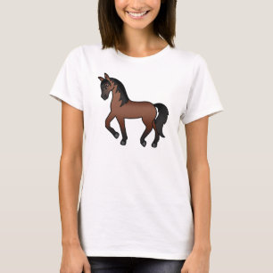 Bay Brown Trotting Horse Cute Cartoon Illustration T-Shirt