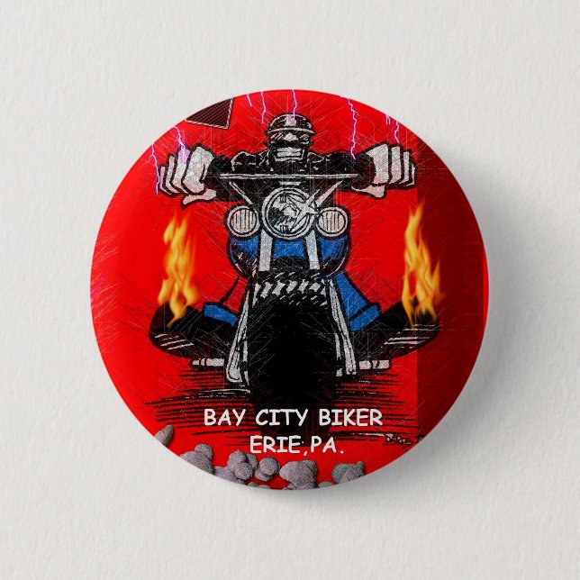 BAY CITY BIKER    (BUTTONS) 6 CM ROUND BADGE (Front)