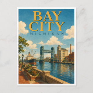 Bay City Michigan Saginaw River GeoSaga Postcard