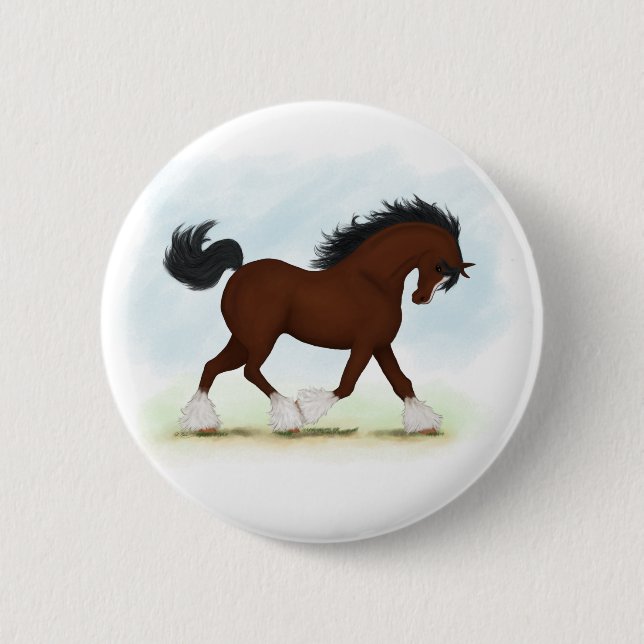 Bay Clydesdale Horse 6 Cm Round Badge (Front)