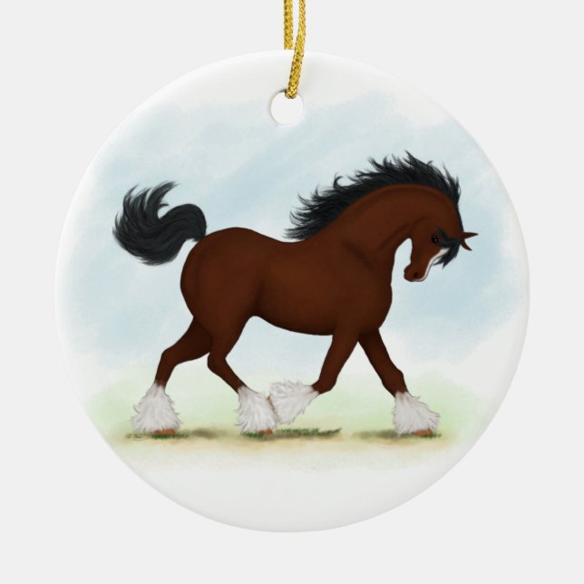Bay Clydesdale Horse Ceramic Tree Decoration (Front)