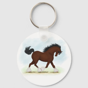 Bay Clydesdale Horse Key Ring