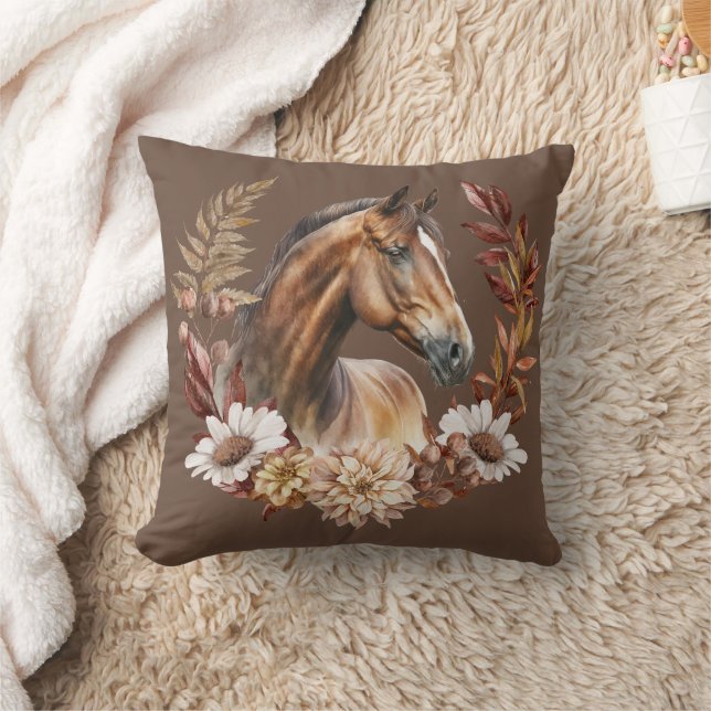 Bay Horse Autumn Wreath Throw Pillow (Blanket)