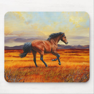 Bay Horse Galloping Across The Prairie Mouse Mat