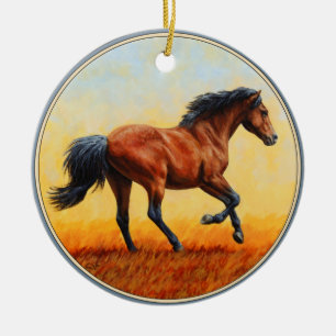 Bay Horse Galloping Ceramic Tree Decoration