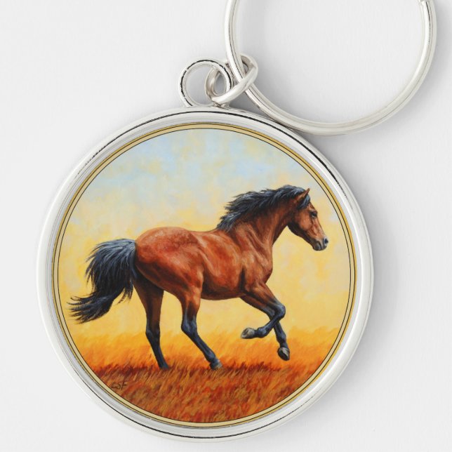 Bay Horse Galloping Key Ring (Front)