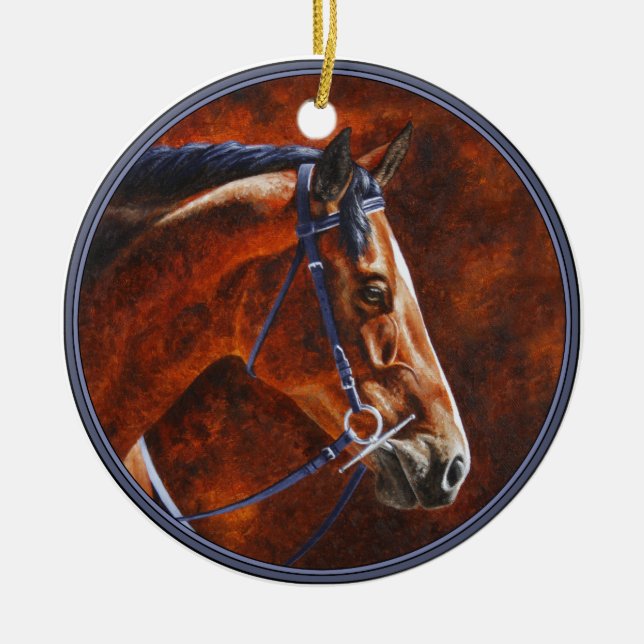 Bay Horse Hanoverian Warmblood Ceramic Tree Decoration (Front)