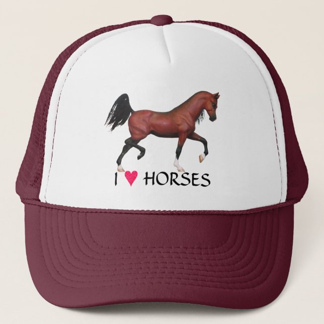 Bay Horse I Heart Horses Equine Art Pony Hat (Front)
