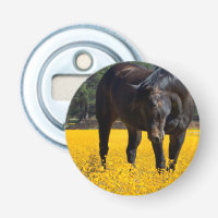 Bay Horse in a Field of Yellow Flowers
