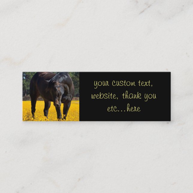 Bay Horse in a Field of Yellow Flowers Mini Business Card (Front)