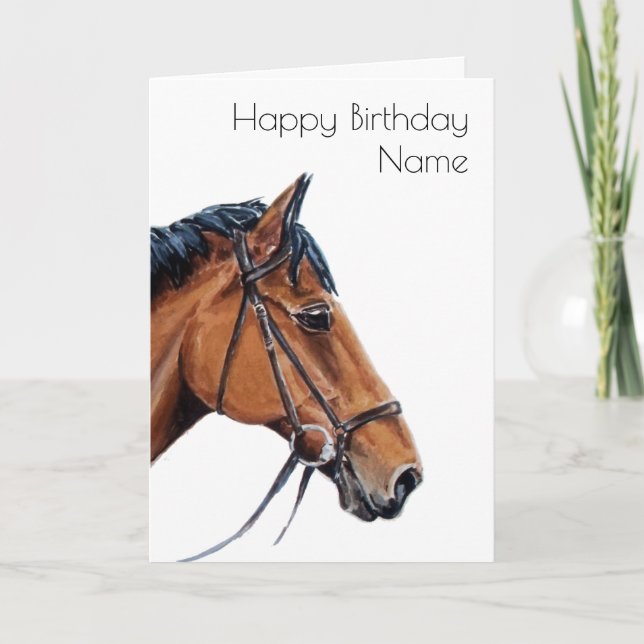 Bay Horse White Art Deco Birthday Card (Front)
