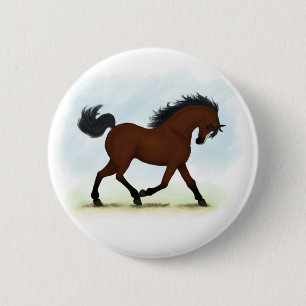 Bay Horse With Blaze 6 Cm Round Badge