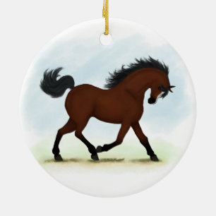 Bay Horse With Blaze Ceramic Tree Decoration