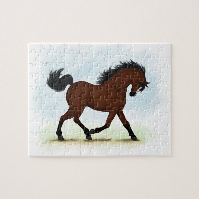 Bay Horse With Blaze Equestrian Horse Lover's Jigsaw Puzzle (Horizontal)