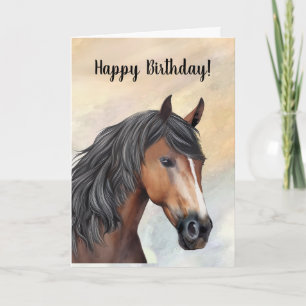 Bay Horse with Blaze Happy Birthday Card