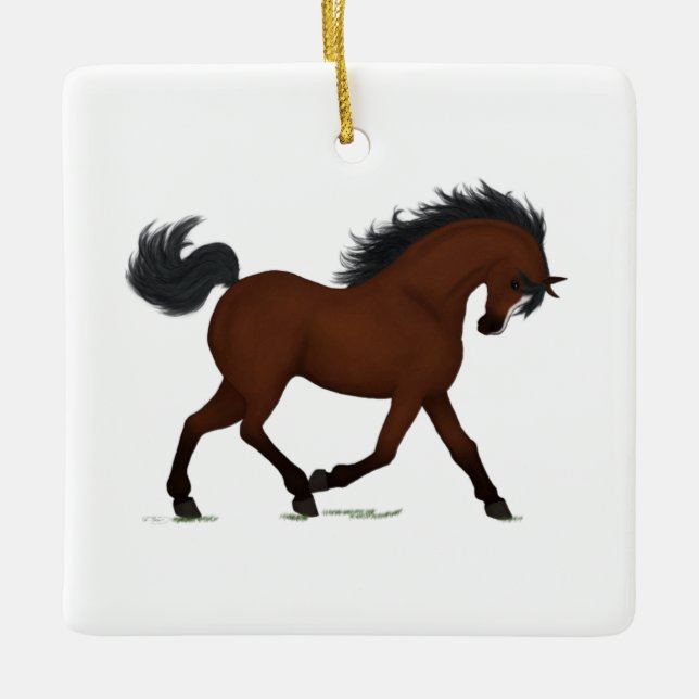 Bay Horse with Blaze Personalised Christmas Pony Ceramic Ornament (Front)