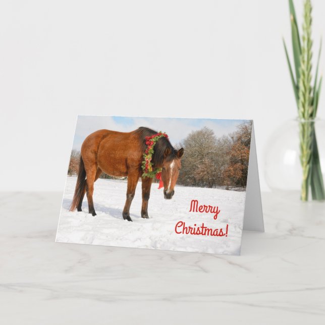 Bay horse with Christmas wreath Card (Front)