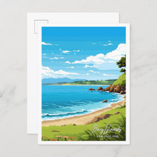Bay Islands New Zealand Travel illustration Postcard