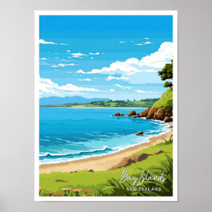 Bay Islands New Zealand Travel illustration Poster