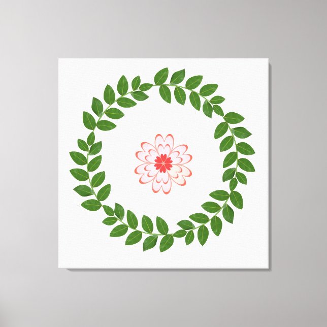 Bay Laurel Wreath & Heart Flower Mandala Canvas Print (Front)