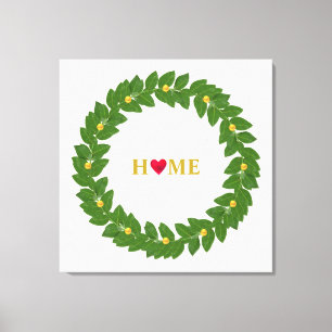 Bay Laurel Wreath, Heart Home & Gold Dots Canvas Print
