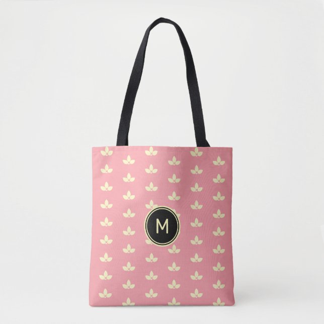 Bay Leaf Silhouette Pattern on Pink Tote Bag (Front)