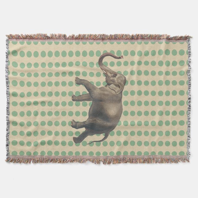 Bay Leaf Spice Moods Dots with Elephant Throw Blanket (Front)