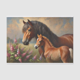 Bay Mare with a Foal Wildflowers Decoupage Tissue Paper