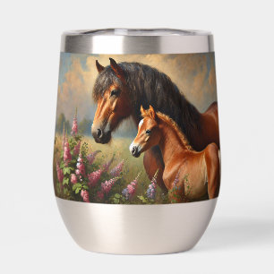 Bay Mare with a Foal Wildflowers Painting